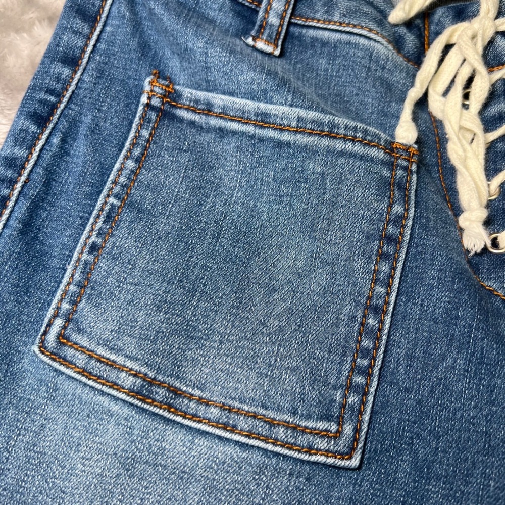 Monkey Ride Womens Size 9/29 Jeans Lace Up Front Flare Leg High Rise Denim Blue - Picture 13 of 14